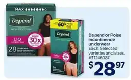 Walmart Depend or Poise Incontinence Underwear offer