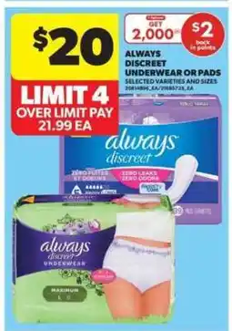 Real Canadian Superstore Always Discreet Underwear or Pads offer