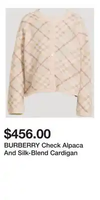 Holt Renfrew BURBERRY Check Alpaca And Silk-Blend Cardigan offer