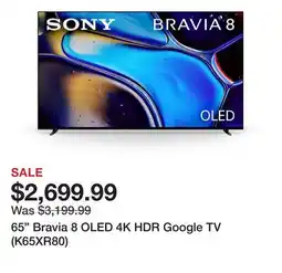 TSC Stores 65 Bravia 8 OLED 4K HDR Google TV (K65XR80) offer