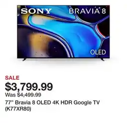 TSC Stores 77 Bravia 8 OLED 4K HDR Google TV (K77XR80) offer