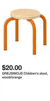 IKEA GREJSIMOJS Children's stool, wood/orange offer