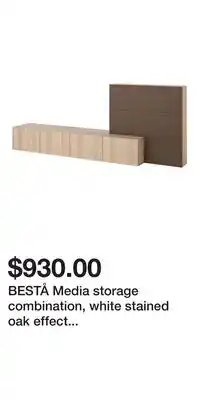 IKEA BESTÅ Media storage combination, white stained oak effect Lappviken/Björköviken brown offer