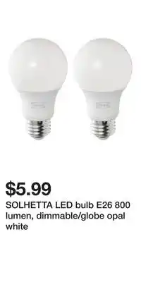 IKEA SOLHETTA LED bulb E26 800 lumen, dimmable/globe opal white offer