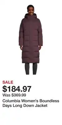 Sport Chek Columbia Women's Boundless Days Long Down Jacket offer