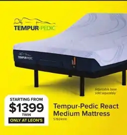 Leon's Tempur-Pedic React 2.0 Medium Twin Mattress 10 inches offer