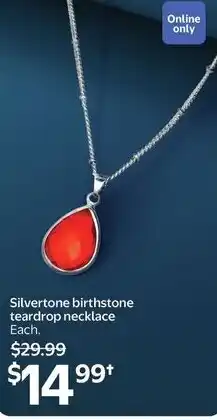 Walmart Silvertone birthstone teardrop necklace offer