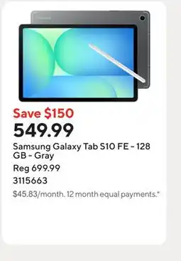 Staples Samsung Galaxy Tab S10 FE - 128 GB - Gray offer