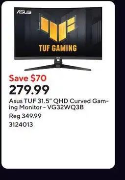 Staples Asus TUF 31.5 QHD Curved Gaming Monitor - VG32WQ3B offer