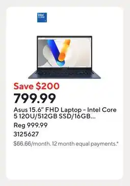 Staples Asus 15.6 FHD Laptop - Intel Core 5 120U/512GB SSD/16GB RAM/Windows 11 Home offer