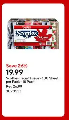 Staples Scotties Facial Tissue - 100 Sheet per Pack offer