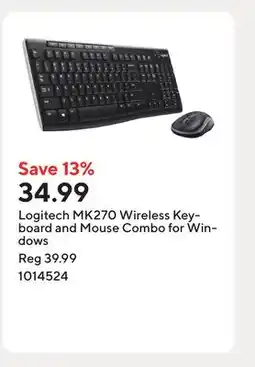Staples Logitech MK270 Wireless Keyboard and Mouse Combo for Windows offer