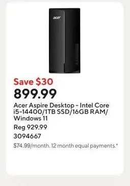 Staples Acer Aspire Desktop - Intel Core i5-14400/1TB SSD/16GB RAM/Windows 11 offer