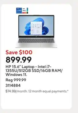 Staples HP 15.6 Laptop - Intel i7-1355U/512GB SSD/16GB RAM/Windows 11 offer