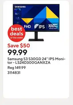 Staples Samsung S3 S30GD 24 IPS Monitor - LS24D300GANXZA offer