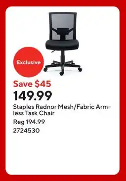 Staples Staples Radnor Mesh/Fabric Armless Task Chair offer