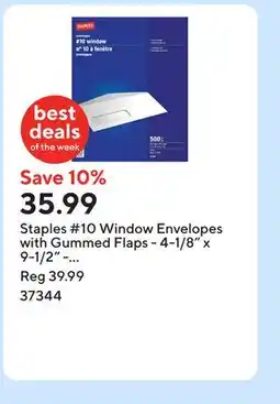 Staples Staples #10 Window Envelopes with Gummed Flaps - 4-1/8 x 9-1/2 - White offer