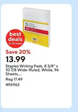 Staples Staples Writing Pads, 8 3/8 x 10 7/8 Wide-Ruled, White, 96 Sheets offer