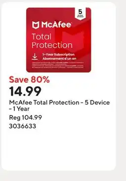 Staples McAfee Total Protection - 5 Device - 1 Year offer