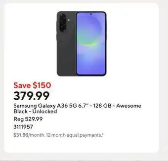 Staples Samsung Galaxy A36 5G 6.7 - 128 GB - Awesome Black - Unlocked offer