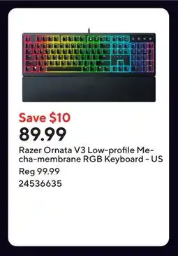 Staples Razer Ornata V3 Low-profile Mecha-membrane RGB Keyboard - US offer