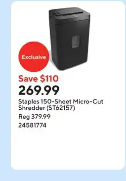Staples Staples 150-Sheet Micro-Cut Shredder (ST62157) offer