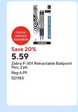 Staples Zebra F-301 Retractable Ballpoint Pen offer