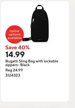 Staples Bugatti Sling Bag with lockable zippers- Black offer