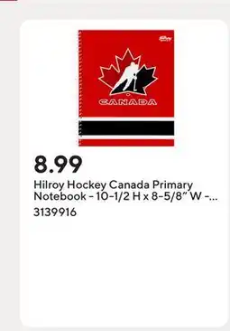 Staples Hilroy Hockey Canada Primary Notebook - 10-1/2 H x 8-5/8 W - Red/Black offer