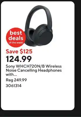 Staples Sony WHCH720N/B Wireless Noise Cancelling Headphones with Microphone - Black offer