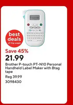 Staples Brother P-touch PT-N10 Personal Handheld Label Maker with Btag tape offer