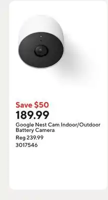 Staples Google Nest Cam Indoor/Outdoor Battery Camera offer