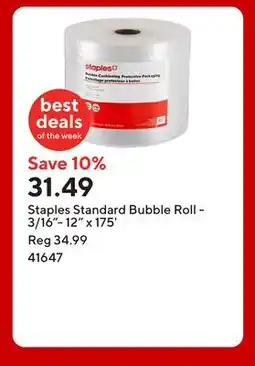 Staples Staples Standard Bubble Roll - 3/16- 12 x 175' offer