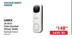 Visions Electronics LOREX 2K Wi-Fi Video Doorbell (Wired, 32GB) offer