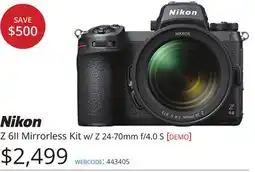 Vistek Nikon Z 6II Mirrorless Kit w/ Z 24-70mm f/4.0 S offer