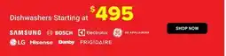 Visions Electronics Dishwashers Starting at $495 offer