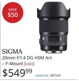 Vistek SIGMA 20mm f/1.4 DG HSM Art – F-Mount offer