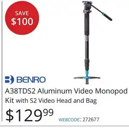 Vistek BENRO A38TDS2 Aluminum Video Monopod Kit with S2 Video Head and Bag offer