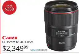 Vistek Canon EF 35mm f/1.4L ll USM offer