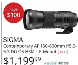 Vistek Contemporary AF 150-600mm f/5.0- 6.3 DG OS HSM – E-Mount offer