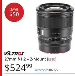 Vistek VILTROX 27mm f/1.2 – Z-Mount offer