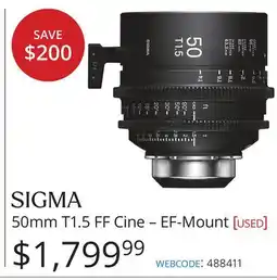 Vistek SIGMA 50mm T1.5 FF Cine – EF-Mount offer