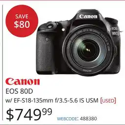 Vistek Canon EOS 80D w/ EF-S18-135mm f/3.5-5.6 IS USM offer
