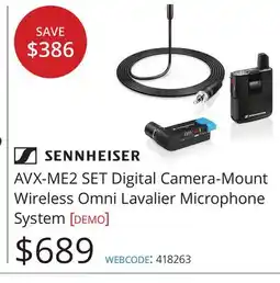 Vistek SENNHEISER AVX-ME2 SET Digital Camera-Mount Wireless Omni Lavalier Microphone System offer
