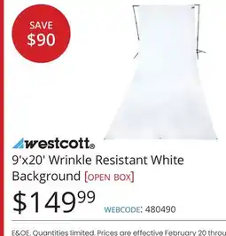 Vistek westcott 9'x20' Wrinkle Resistant White Background offer