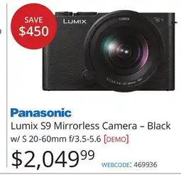 Vistek Panasonic Lumix S9 Mirrorless Camera – Black w/ S 20-60mm f/3.5-5.6 offer