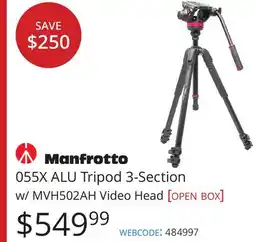 Vistek Manfrotto 055X ALU Tripod 3-Section w/ MVH502AH Video Head offer