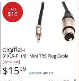 Vistek digiflex 3' XLR-F 1/8 Mini TRS Plug Cable offer