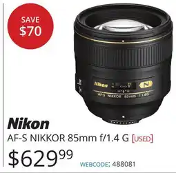 Vistek Nikon AF-S Nikkor 85mm f/1 offer