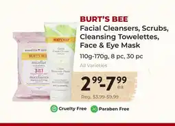 Marche Leo's BURT'S BEE Facial Cleansers, Scrubs, Cleansing Towelettes, Face & Eye Mask offer